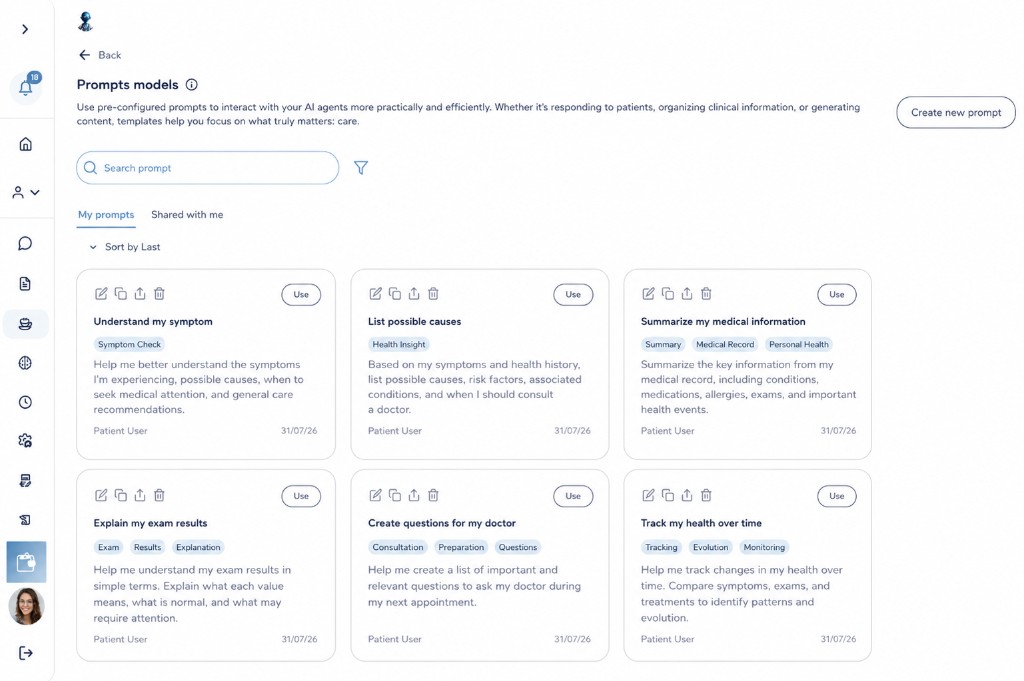 Gestor de Prompts com modelos para sintomas, exames, consultas e acompanhamento
